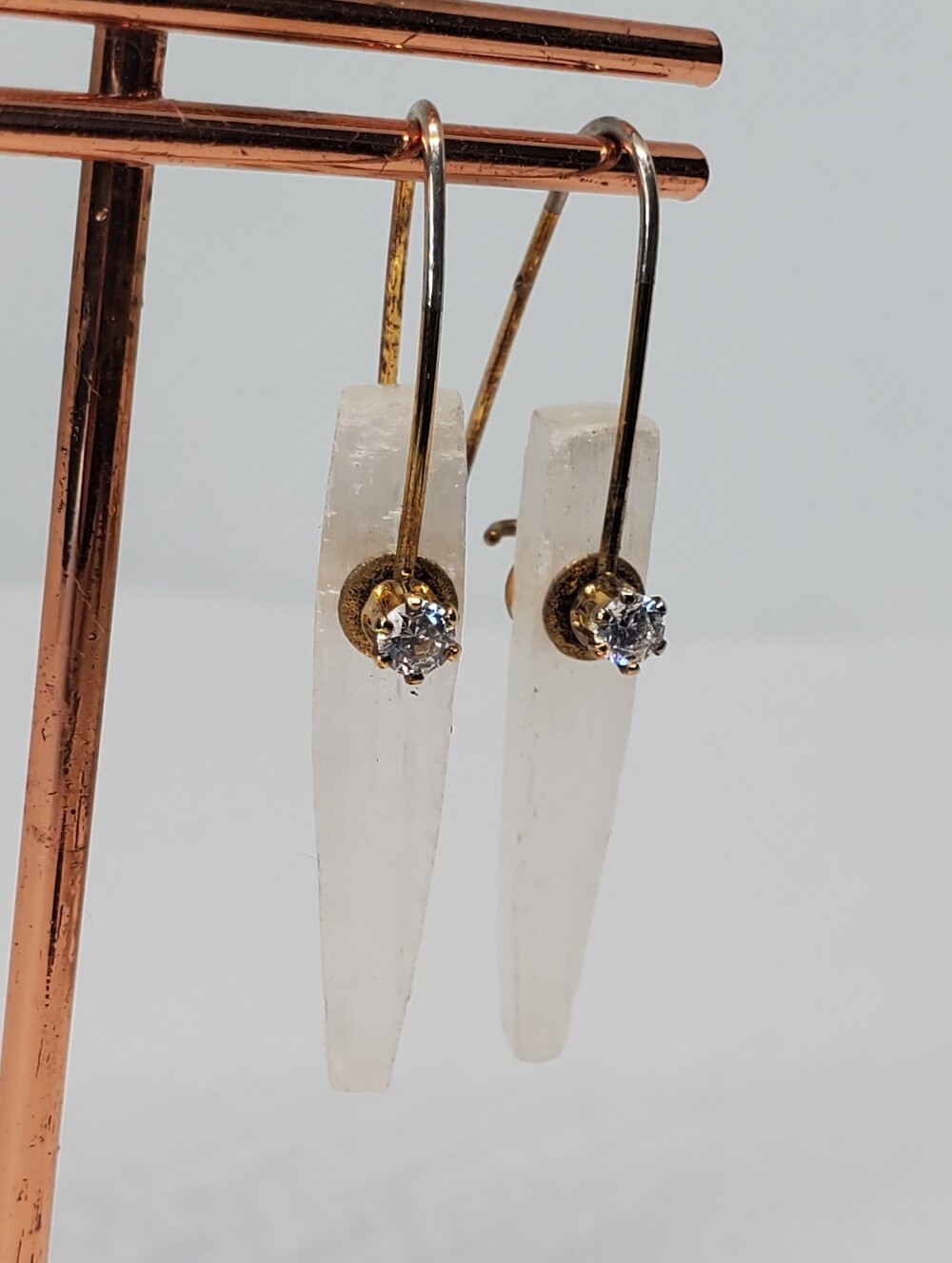 Keith Lewis Studio Vermeil Selenite CZ Drop Earrings